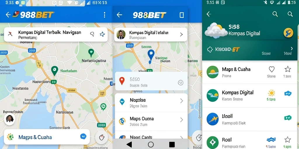 Tampilan antarmuka aplikasi 988BET dengan kompas digital.
