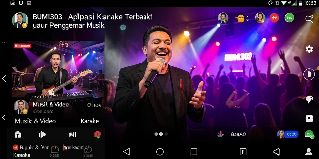 Antarmuka BUMI303 yang menarik dengan berbagai pilihan lagu karaoke.