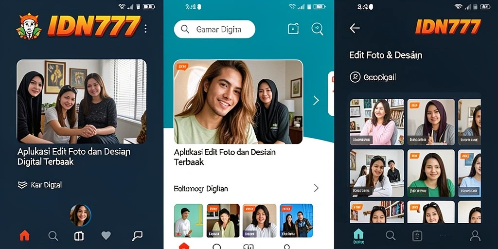 Antarmuka aplikasi IDN777 yang sederhana dan menarik untuk pengeditan foto.
