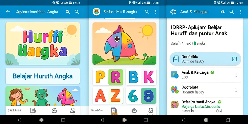 Antarmuka aplikasi IDRRP yang menarik untuk belajar huruf dan angka.