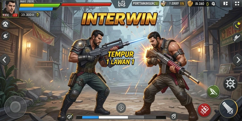 Tampilan antarmuka pertarungan 1 lawan 1 di INTERWIN yang menegangkan.