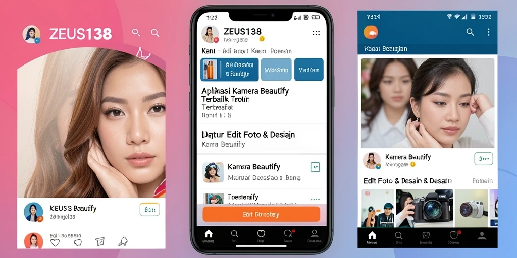 Antarmuka aplikasi ZEUS138 menampilkan beragam fitur Kamera Beautify yang menarik.